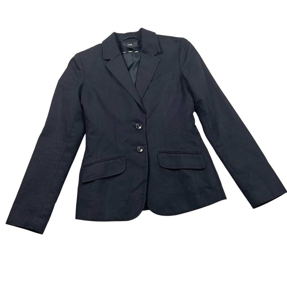 H&M Womens Black Two Button Tailored Blazer Jacket Size 4 Professional Office